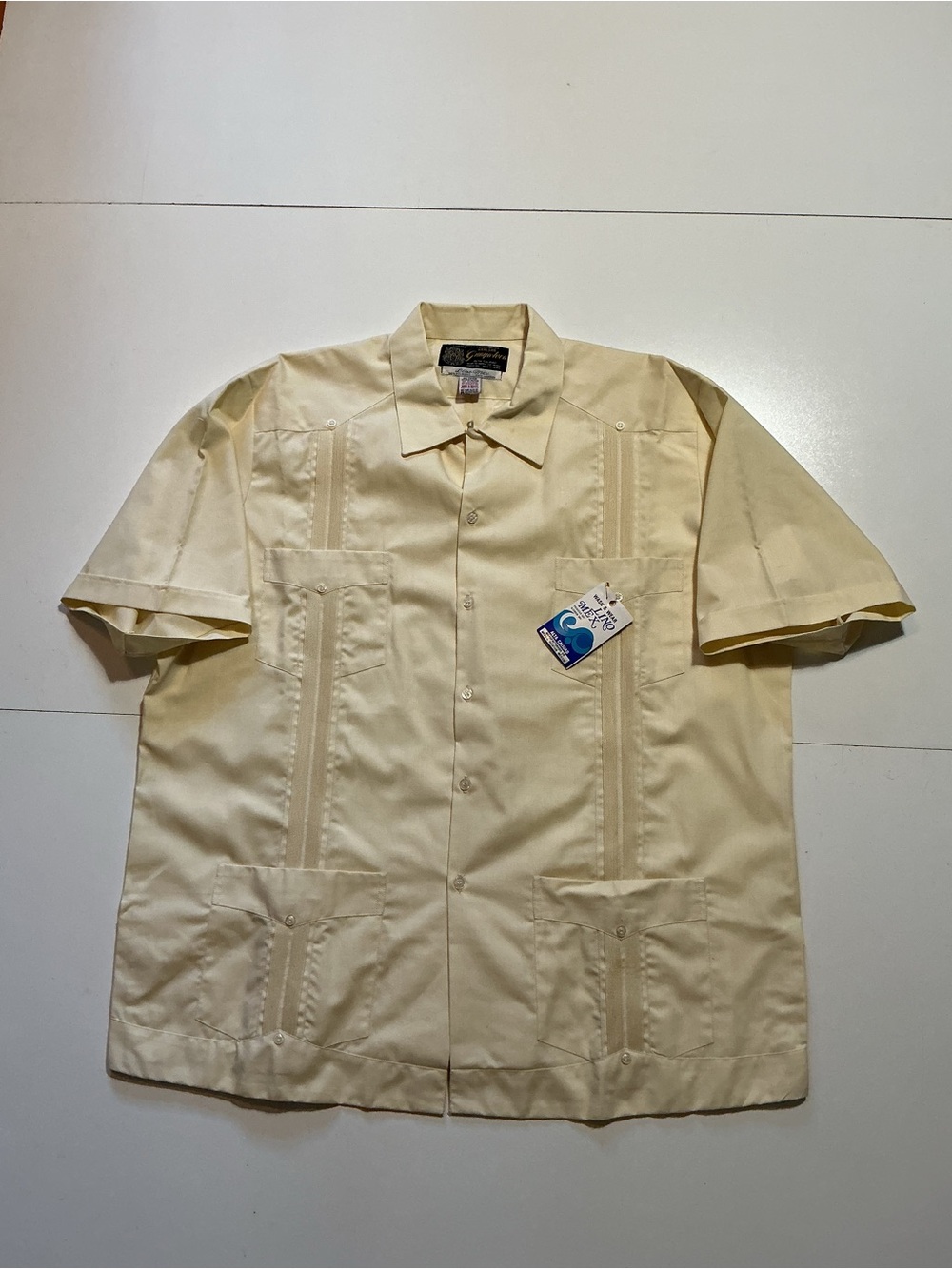 NWT Vintage GuayaTeca Guayabera Mexican 4 Pocket Loop Collar Button Shirt